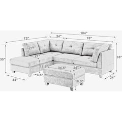 104" Wide Left Hand Facing Sofa & Chaise with Ottoman Indoor Aesthetic Design