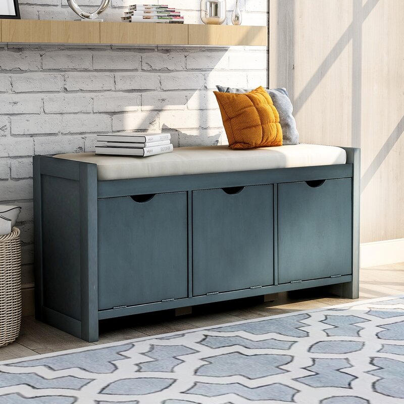 1 - Antique Navy 10 Pair Shoe Storage Cabinet Perfect Inconspicuous Storage Option To Store your Personal