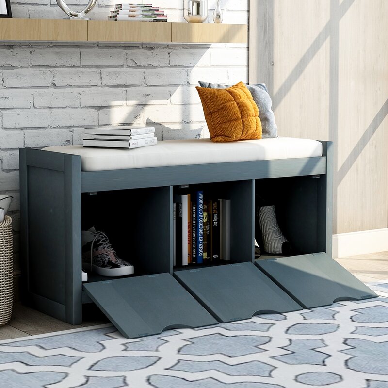 1 - Antique Navy 10 Pair Shoe Storage Cabinet Perfect Inconspicuous Storage Option To Store your Personal