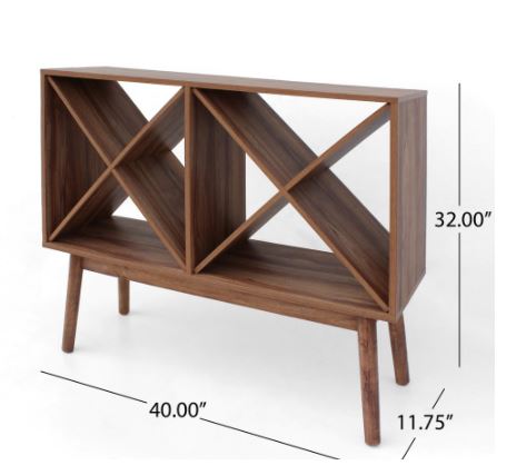 Mid-Century Modern Wood Wine Shelf Cabinet - 40.00" L x 11.75" W x 32.00" H - Walnut