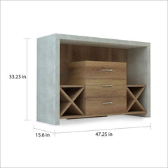 3-drawer Buffet Open Shelving, Three Drawers, and Two Wine Racks