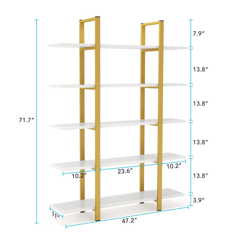 5-Tier Display Bookshelf, Vintage Industrial Bookcase - Gold&White Addition To Any Room