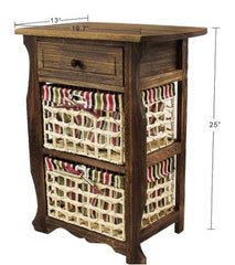 Night Stand With Basket Extra Storage - 2 Tier 1 Basket | Finish: Nature|2 - 2-drawer