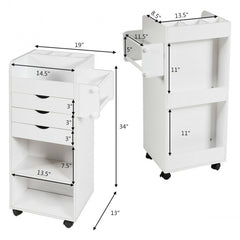 Wooden Utility Rolling Craft Storage Cart 3 shelves and 3 large drawers, this storage cart will provide large space Perfect for Organize