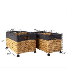 Woven Storage Baskets on wheels (Set 2) Under Counter & Under Desk Storage
