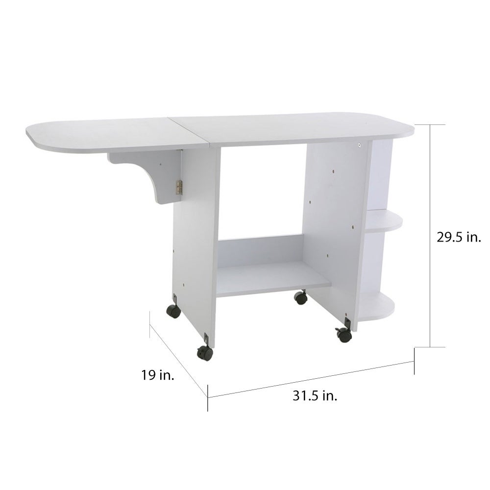 White Folding Sewing Machine Table Made from Particle Board and White Vinyl Veneer