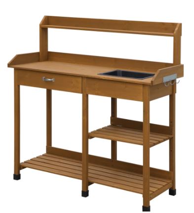 Potting Bench - Light Oak Get your Gardening Supplies Organized with this Deluxe Potting Bench Drawer and Open Shelves To Meet your Storage Needs