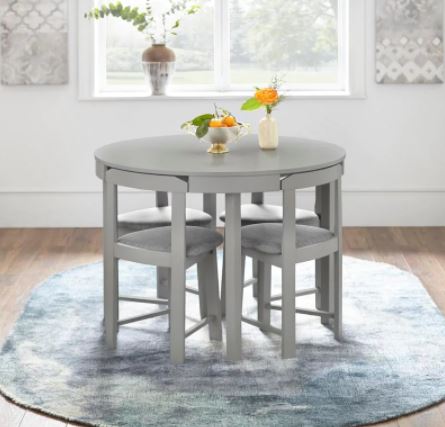 Harrisburg Tobey Compact Round Dining Set - Grey 5-Piece Set Includes 1 Round Table and 4 Chairs Space-Saving Design for Small Spaces