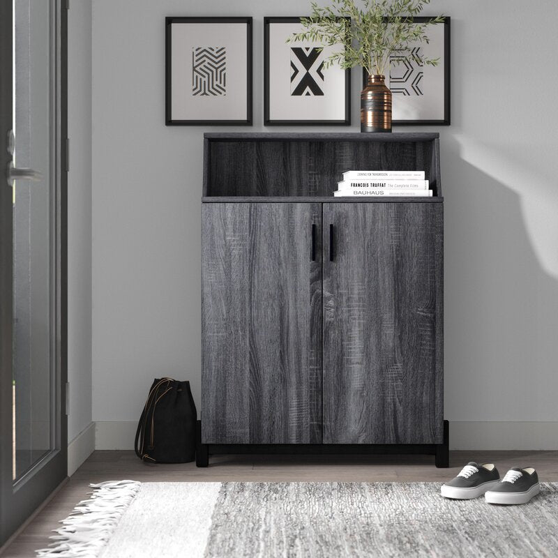 Dark Gray/Black 12 Pair Shoe Storage Cabinet Anti Tipping Hardware Included
