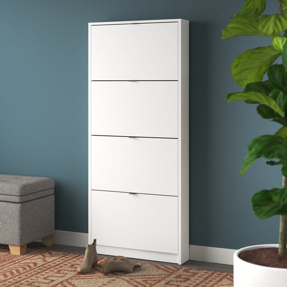 White 12 Pair Shoe Storage Cabinet Clutter Free Space