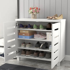 White 12 Pair Shoe Storage Cabinet Adjustable Shelves Perfect Organize