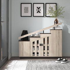 Natural Oak 12 Pair Shoe Storage Cabinet Rustic Oak Veneers