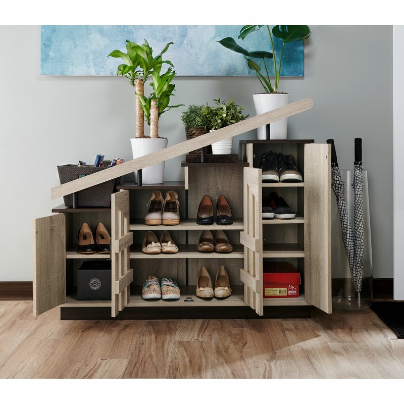 Natural Oak 12 Pair Shoe Storage Cabinet Rustic Oak Veneers