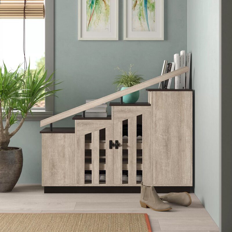 Natural Oak 12 Pair Shoe Storage Cabinet Rustic Oak Veneers