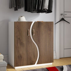 12 Pair Shoe Storage Cabinet Two Tone Finish and Curving Doors