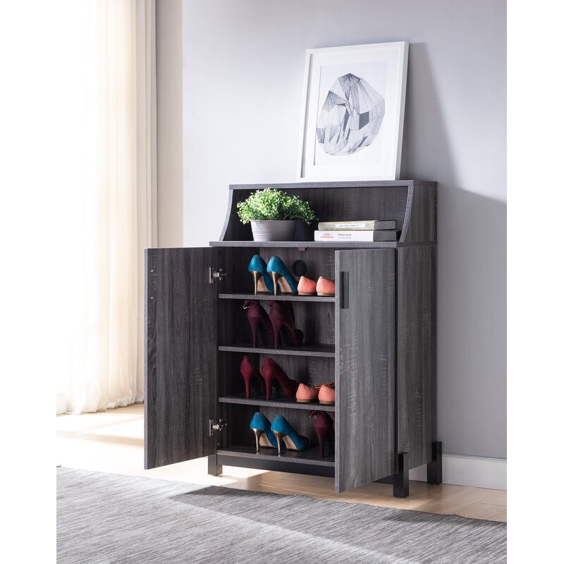 Dark Gray/Black 12 Pair Shoe Storage Cabinet Anti Tipping Hardware Included
