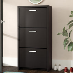 12 Pair Shoe Storage Cabinet Perfect For Any Contemporary Or Modern Entryway Three Drawers Fit Four Pairs of Shoes Each For A Total of 12