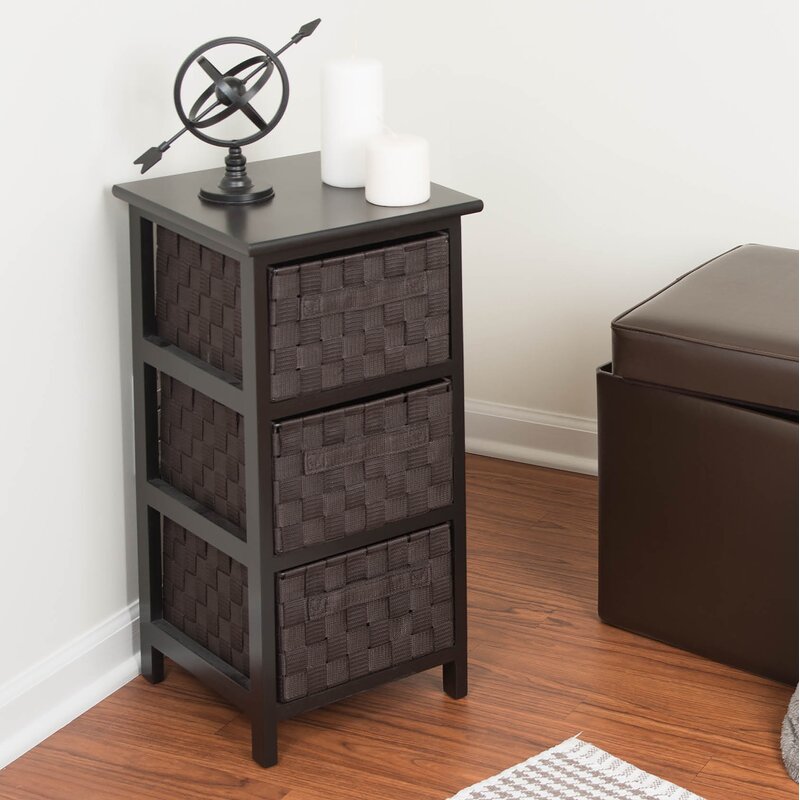 12" Storage Drawer Natural Wood Top Doubles Feels Three Woven Basket