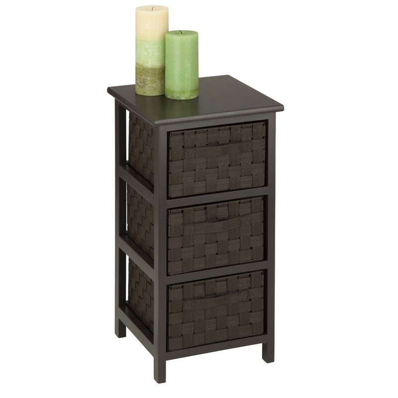 12" Storage Drawer Natural Wood Top Doubles Feels Three Woven Basket