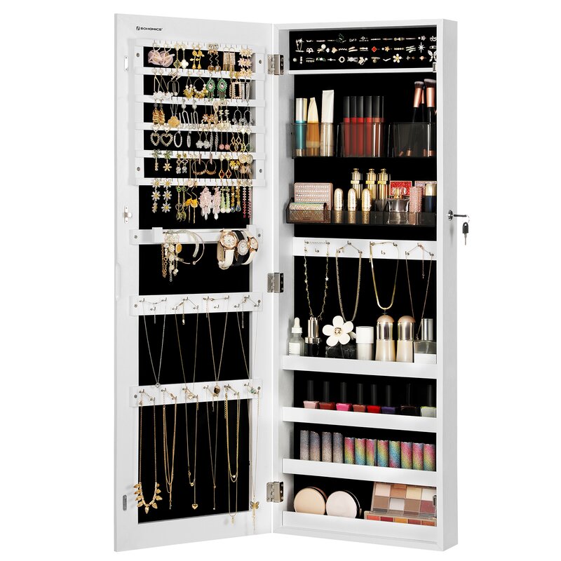 White 14.8'' Wide Over The Door Jewelry Armoire with Mirror