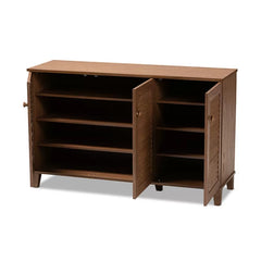 Walnut 16 Pair Shoe Storage Cabinet Conceal Eight Shelves with Storage Space