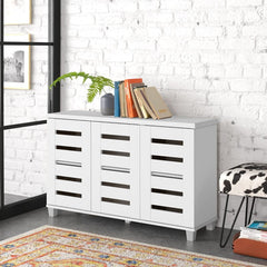 White 16 Pair Shoe Storage Cabinet 3 Doors Shoe Cabinet with 4 Layers of Shelves Provides Spacious Storage Spaces