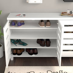 White 16 Pair Shoe Storage Cabinet 3 Doors Shoe Cabinet with 4 Layers of Shelves Provides Spacious Storage Spaces