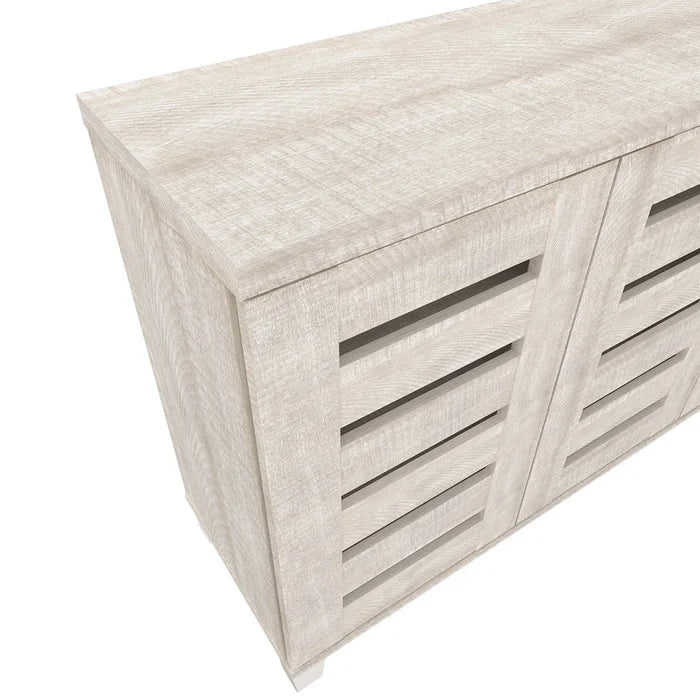 Dusty Gray Oak 16 Pair Shoe Storage Cabinet Provides Spacious Storage Spaces