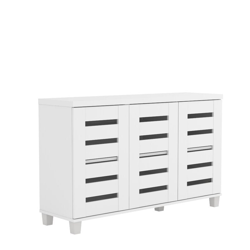 White 16 Pair Shoe Storage Cabinet 3 Doors Shoe Cabinet with 4 Layers of Shelves Provides Spacious Storage Spaces