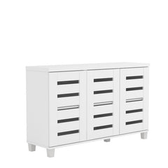 White 16 Pair Shoe Storage Cabinet 3 Doors Shoe Cabinet with 4 Layers of Shelves Provides Spacious Storage Spaces