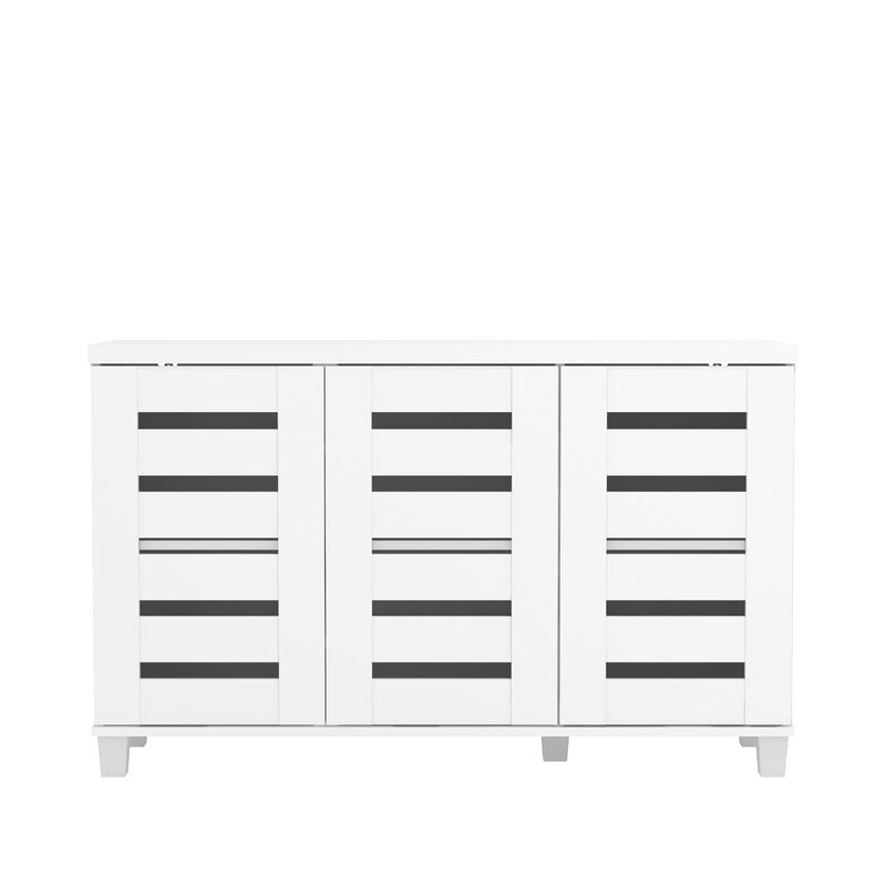 White 16 Pair Shoe Storage Cabinet 3 Doors Shoe Cabinet with 4 Layers of Shelves Provides Spacious Storage Spaces
