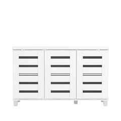 White 16 Pair Shoe Storage Cabinet 3 Doors Shoe Cabinet with 4 Layers of Shelves Provides Spacious Storage Spaces