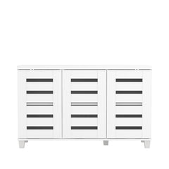 White 16 Pair Shoe Storage Cabinet 3 Doors Shoe Cabinet with 4 Layers of Shelves Provides Spacious Storage Spaces