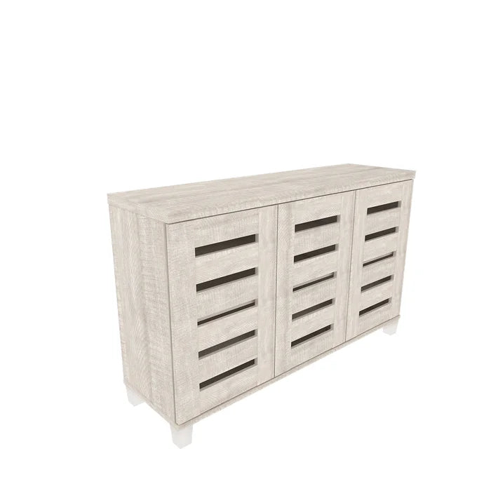 Dusty Gray Oak 16 Pair Shoe Storage Cabinet Provides Spacious Storage Spaces
