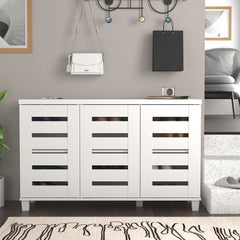 White 16 Pair Shoe Storage Cabinet 3 Doors Shoe Cabinet with 4 Layers of Shelves Provides Spacious Storage Spaces