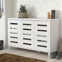 White 16 Pair Shoe Storage Cabinet 3 Doors Shoe Cabinet with 4 Layers of Shelves Provides Spacious Storage Spaces