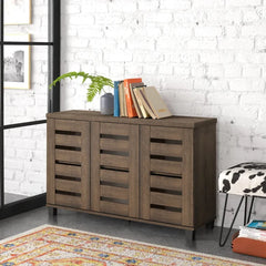 Dark Dusty Oak 16 Pair Shoe Storage Cabinet 4 Layers of Shelves Provides Spacious Storage Space