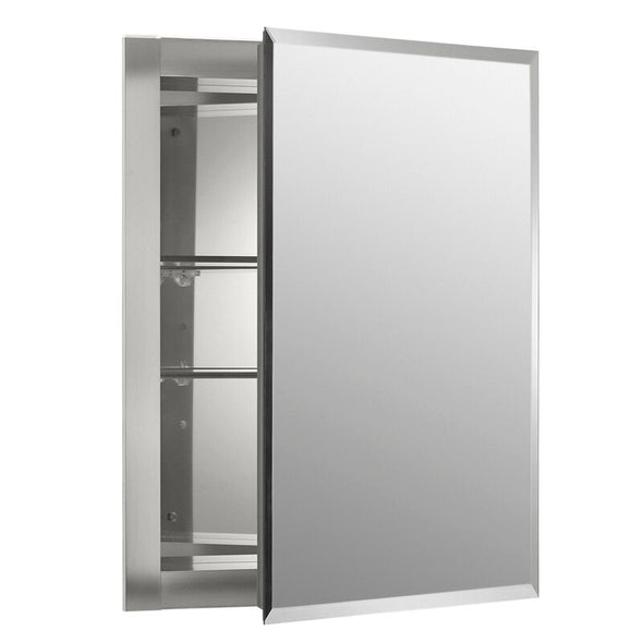 16" x 20" Recessed Frameless Medicine Cabinet with 2 Adjustable Shelves Adjustable Tempered-Glass Shelves Easily Accommodate your Toiletries