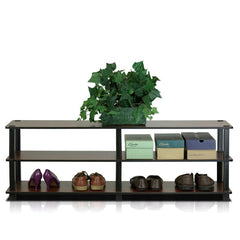 Dark Brown/Black 18 Pair Shoe Rack Wood and PVC Tubes