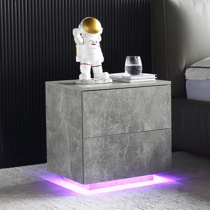 Gray Marble 19.7'' Tall 2 - LED lights Drawer Bachelor's Chest with Built-In Outlets