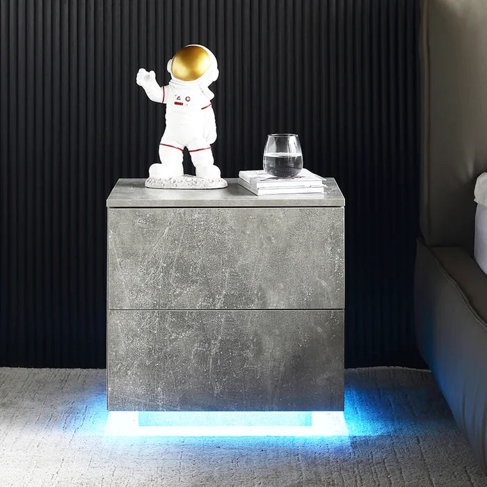 Gray Marble 19.7'' Tall 2 - LED lights Drawer Bachelor's Chest with Built-In Outlets