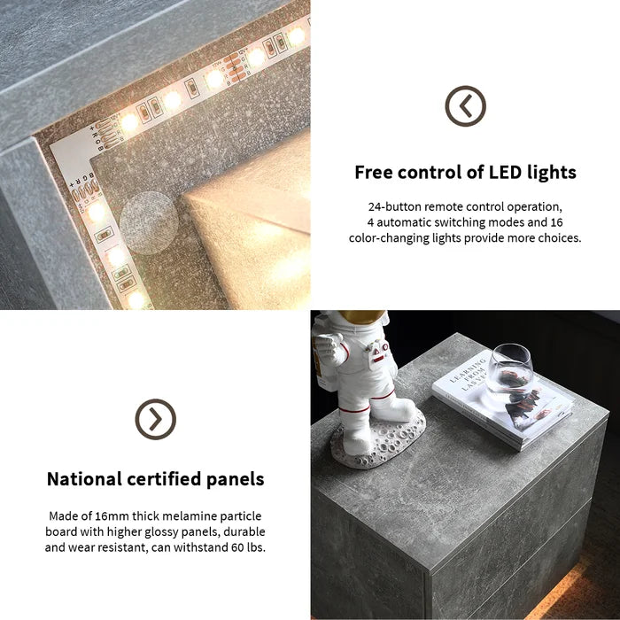 Gray Marble 19.7'' Tall 2 - LED lights Drawer Bachelor's Chest with Built-In Outlets