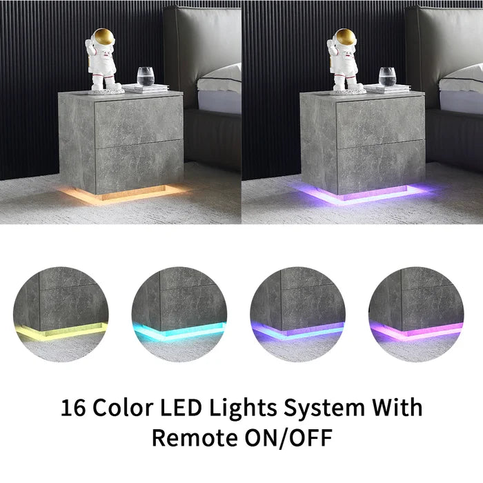 Gray Marble 19.7'' Tall 2 - LED lights Drawer Bachelor's Chest with Built-In Outlets