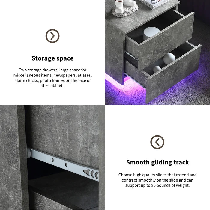 Gray Marble 19.7'' Tall 2 - LED lights Drawer Bachelor's Chest with Built-In Outlets