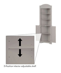 Corner Etagere Taupe Three Shelves Display your Mementos Lower Cabinet Provides Concealed Storage
