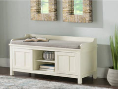 White Metal/Wood Cushioned Storage Bench Keep your Entryway or Mudroom