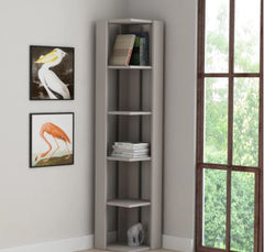 Modern Bookcase - 13.39'' H x 63.39'' W x 13.39'' D - Light Mocha Perfectly Crafted Corner Bookcase