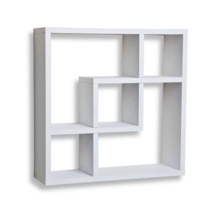 Geometric Square Wall Shelf with Five Openings Made of MDF and Laminate