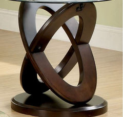 Dark Walnut 26-inch Crossed Round Side Table End Table. Crafted of Durable Tempered Glass