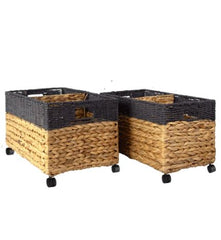 Woven Storage Baskets on wheels (Set 2) Under Counter & Under Desk Storage